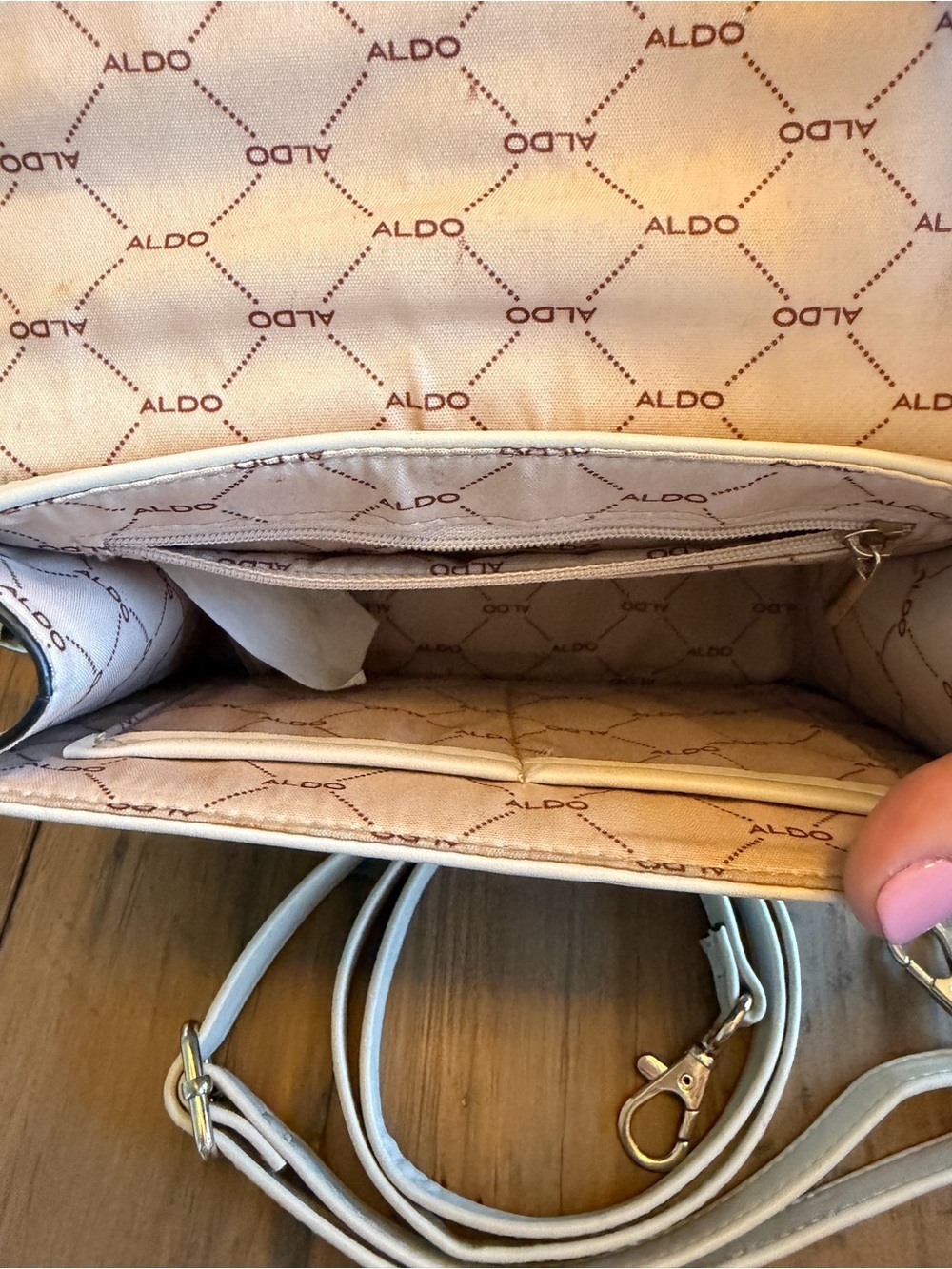 ALDO Cream Quilted Top-Handle Satchel with Gold Chain Accent - Picture 8 of 15